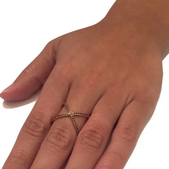 14K ROSE GOLD & BLACK DIAMOND X RING - Picture 2 of 4